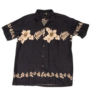 Palmwave Hawaii Mens Navy Blue Floral Hibiscus Tropical‎ Aloha Camp Shirt XL